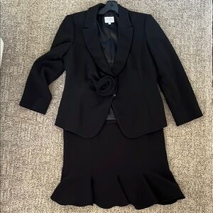 Giorgio Armani Black Two-Piece Skirt Suit with Rosette Accent
